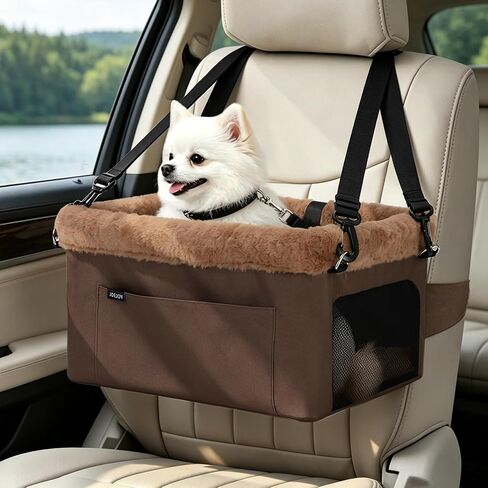 JOEJOY Deluxe Dog Booster Seat with Sturdy Metal Frame and Safety Leash for Small Pets up to 20 lbs - Portable Puppy Dog Car Seat with Thick Cushion and Storage Pockets for Small Dogs, Grey in Saudi Arabia
