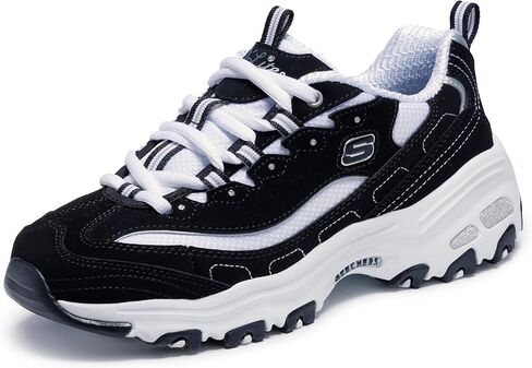 Skechers womens D'lites Memory Foam Lace-up Fashion Sneaker, Black, 8.5 Wide US in Kuwait