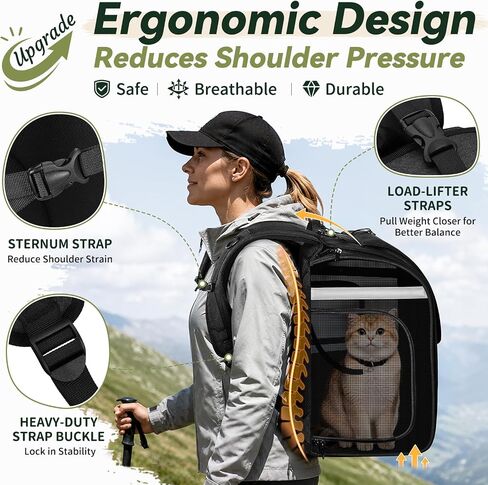 Apollo Walker Cat Carrier Backpack, Spacious, Stable and Breathable, Black in Kuwait