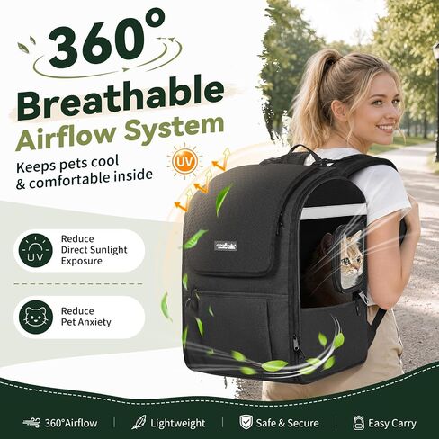 Apollo Walker Cat Carrier Backpack, Spacious, Stable and Breathable, Black in Kuwait