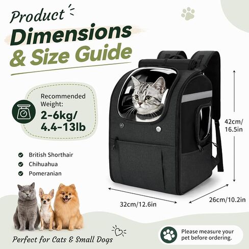 Apollo Walker Cat Carrier Backpack, Spacious, Stable and Breathable, Black in Kuwait