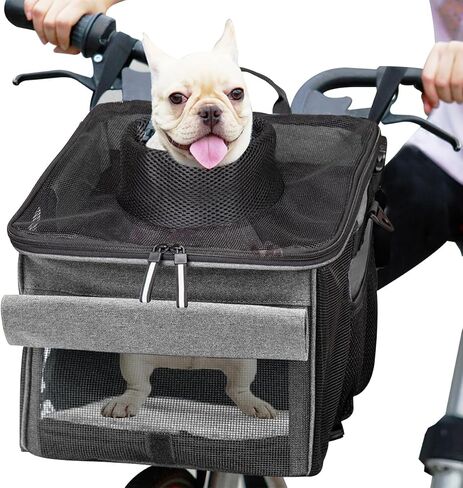 Pet Carrier Bicycle Basket Bag Pet Carrier/Booster Backpack for Dogs and Cats with Big Side Pockets,Comfy & Padded Shoulder Strap,Travel with Your Pet Safety（Titanium） in Kuwait