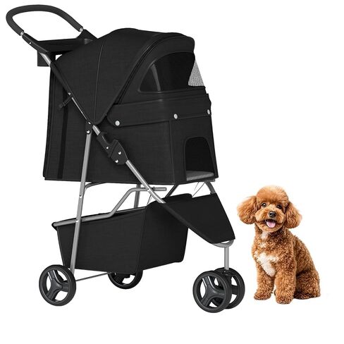 BestPet | 3-Wheel Pet Stroller | Dog and Cat Stroller | Breathable Mesh | Lightweight Travel Carrier | Waterproof & Foldable Design | Storage Basket | Black | for Daily Walks & Outdoor Use in Saudi Arabia