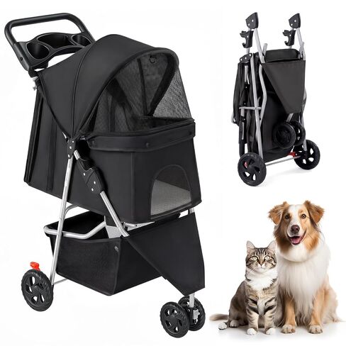3 Wheel Dogs Stroller for Small to Medium Pets, Foldable Design in Saudi Arabia