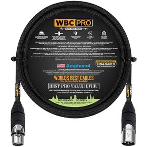 6 Foot - WBC-PRO-Quad Ultra-Silent Ultra-Flexible Balanced Star-Quad Cable with Amphenol Male & Female XLR Plugs & Black Tweed Jacket