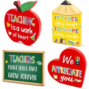 4 Pieces Teacher Appreciation Table Centerpieces Thank You Teachers Wooden Table Sign Best Teacher Tabletop Teacher Appreciation Gifts for Teacher Appreciation School Classrooms Home Desks Decor