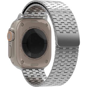 SINGEAR Wide Metal Watch Band Compatible Apple Watch 49 45 44 42 41 40 38mm, Stainless Steel Loop Magnetic Clasp Band for iWatch Ultra SE Series 9 8 7 6 5 4 3 2 1