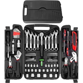 TLGREEN 95 Piece Tool Set, Tool Kit, Mechanics Tool Set, Fathers Day Gifts, Portable Toolbox with Adjustable Wrench Pliers Socket Bits, with Plastic Toolbox, for House Apartment Garage (Red)