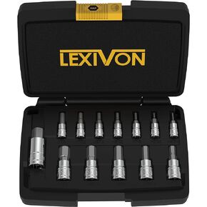 LEXIVON HEX Bit Socket Set, Premium S2 Alloy Steel | 13-Piece SAE 5/64" - 9/16" Set | Enhanced Storage Case (LX-142)