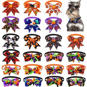 22Pcs Halloween Pet Bow Tie, Adjustable Bow Tie for Pet Cats and Dogs, Halloween Fall Pet Neck Tie with Pumpkin Ghost Bat Decor (Halloween)