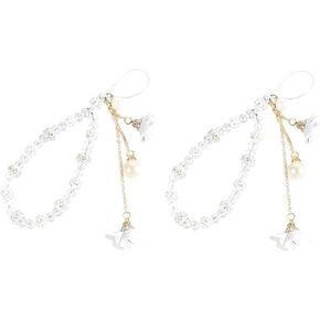 2Pcs White Mobile Phone Lanyard Universal Phone Chain,Pearl Beaded Phone Lanyard Wrist Strap Anti Lost Phone Charm Strap Fashion Phone Case Keychain Wallet Decoration Pendant for Women, Accessories