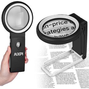 30X 40X Magnifying Glass with Light and Stand, Large Lighted Magnifying Glass 18 LED Illuminated Handheld Magnifier for Reading Close Work Coins Jewelry Macular Degeneration (Black)