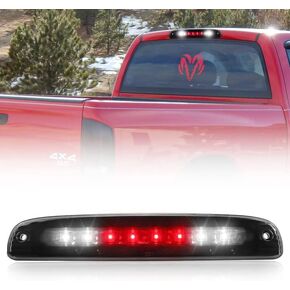 Rear Roof Center LED Third Brake Cargo Light Assembly High Mount Brake Tail Light for 1997-2010 Dodge Dakota (Black+Smoke Lens)