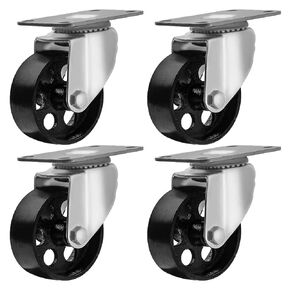 4 All Steel Swivel Plate Caster Wheels w Brake Lock Heavy Duty High-Gauge Steel (3" with Brake)