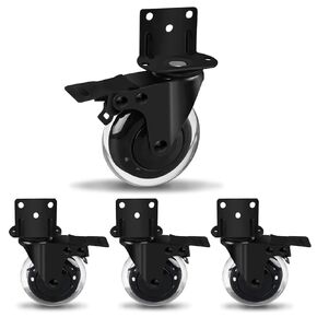Set of 4 Caster Wheels, 3" L-Shaped Bracket Casters Anti Design, Swivel Castor, Furniture Caster with Brakes for Cots, Flower Stands, Desks