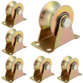 MANCHAP 6 Pack 2 Inch U Groove Wheel Pulley, Steel U-Type Groove Wheel, Rigid Caster with Bracket Sliding Gate Rollers for Inverted Track, Rolling Gate, Wire Rope Rail, Loading 660 Lbs