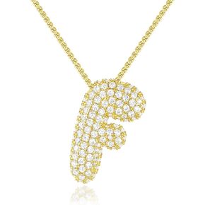 AGGRAD Bubble Letter Necklace, 14k Gold/Silver Balloon Initial Diamond Pendant Chain Necklace Dainty Pave Jewelry Gift for Women Girls