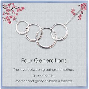 Four Generations Necklace Four Generations Gifts Great Grandma Gifts Sterling Silver Necklace Four Interlocking Circle Necklace for Great Grandma Birthday Gifts Mothers Day Christmas Gifts