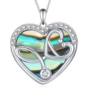 Feijisi Nurse Gifts Nurse Necklace 925 Sterling Silver Heart Stethoscope Pendant Necklace Nurse Jewelry Gifts for Women Girls Nursing Doctor Medical Student