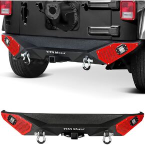 المصد الأمامي YITAMOTOR متوافق مع Jeep Wrangler 2007-2018 JK & JKU Unlimited (2/4 أبواب) مع ضوء LED وحلقتين على شكل حرف D ولوحة ونش وفتحات ضباب
