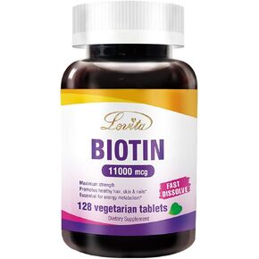 Lovita Biotin 11000mcg, Higher Potent Than Biotin 10000mcg, Fast Dissolvable Biotin Vitamins for Hair Skin and Nails & Hair Growth, 128 Vegetarian Biotin Dissolvable Tablets