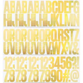 12 Sheets Letter Number Stickers, 3 Inch Vinyl Alphabet Stickers, Self-Adhesive Punctuation Letter Number Stickers for Mailbox, Scrapbooking, Decoration, Craft, Arts, DIY, Decor - Gold