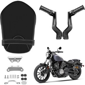 Motorcycle Rear Passenger Seat and Foot Pegs Kit, Rear Passenger Seat pad with Foot Peg Mounts Compatible with Yamaha Bolt XVS950 R-Spec 2014-2017 1TP-F47E0-T0-00 (Black)