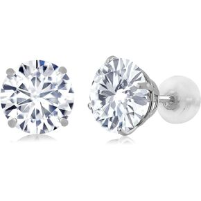 14K White Gold Forever Brilliant Moissanite from Charles & Colvard Stud Earrings | 3.80 Cttw | Round 8MM | Gold Earrings for Women