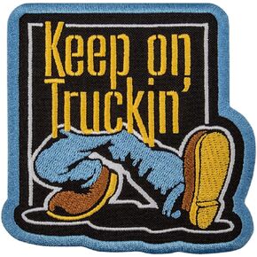 Keep On Trucking Patch - Embroidered Vintage Style - Iron On Patches - Size: 3.9 x 3.9 inches (9.8 x 9.8 cm)