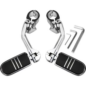 Motorcycle 1.25" Short Angled Highway Footpegs Adjustable Foot Pegs Footrests with Clamps Mounts kit Compatible with Harley Touring Sportster Softail Street Glide with 1 1/4 inch Engine Guard