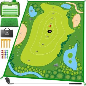 Golf Chipping Game Golf Practice Hitting Mat Golf Games, Outdoor Indoor Golf Game for Kids Family, Golf Mats Practice Stick Chip Golf Backyard Game for Boys Girls(Golf Club Included)