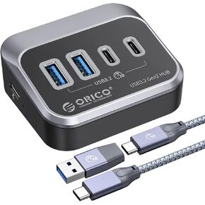 ORICO USB Hub 10Gbps with 2 USB A Ports+2 USB C Ports, USB 3.2 Gen 2 Hub with 1.64Ft USB-C Cable and USB-A Adapter USB Splitter for iMac, All MacBooks, Mac Mini