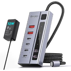Minisopuru Powered USB C Hub – Support Max 45W Charging, 10Gbps Data Transfer, 6 IN1 USB C Hub with 72W Power Adapter, Compatible with Meta Quest Pro, Steam, iPad Pro, iPhone, Watch (Not for Monitor)