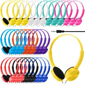 30 Pack Classroom Headphones Bulk Kids Headphones Student Headphones Wired Class over Head Earbud on Ear Set with 3.5 mm Plug 10 Colors Adjustable with Microphone Headset Earphone for Library in Kuwait