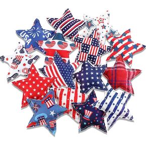 Oudain 15 Pcs 5 Inch 4th of July Stuffed Fabric Star Patriotic Star Ornaments Farmhouse American Flag Decorations for Independence Day Memorial Day Bowl Filler Tiered Trays Decor