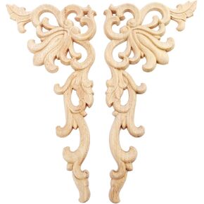 MUXSAM 2-Pair Wood Carved Onlays, 20x10cm/7.87"x3.94", Left&Right Decorated Furniture Appliques, Wooden Carving Corner Decals for Cabinet Drawer Cupboard Dresser Mirror Door Wall Bed DIY Projects