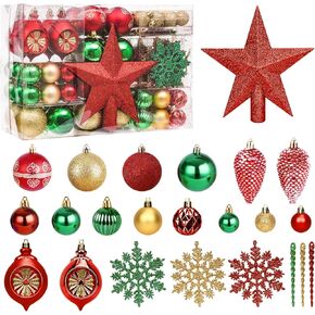 100PCS Christmas Tree Balls Ornaments Set with Christmas Tree Topper, Black Christmas Ornaments Sets for Christmas Tree, Shatterproof Hanging Christmas Tree Decorations
