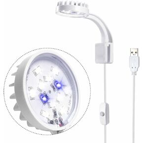 Small LED Aquarium Light for Fish Tank, 12 LEDs, White & Blue Clip on Fish Tank Light for Nano Tank, High Brightness Levels 5W USB Low Consumption Power Aquarium Clip Lamp with Switch in Saudi Arabia