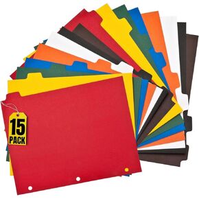 1InTheOffice Tab Dividers for 3 Ring Binder, Colored Tab Dividers, 5-Tab, 8.5 x 11, Assorted, 15 Pack