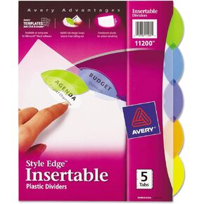 Avery 11200 Insertable Style Edge Dividers, Letter Size, Multicolor, 5 Tabs/ST