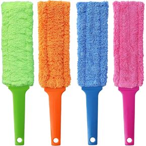 4 Pack Microfiber Dusters - 15 Inch Length, Flat Design, Electrostatic Dust Adsorption, Detachable and Washable, Feather Duster for Cleaning Gap, Blinds,Furniture,Computers,Keyboards,Car Interiors