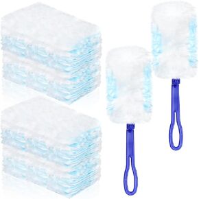 Milkary 60Pcs Duster Refills Electrostatic Fluffy for Cleaning, Duster Disposable Replacement Refills Bulk with 2 Handles for Home Office Blinds Ceiling Fans Furniture Multi-Surface Dusting, Blue