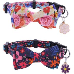 Campsis 2 Pack Bow Tie Cat Collars Furit Pattern Breakaway Cat Collar Safety Adjustable Flower Kitten Collar for Boy Cats and Girl Cats (Flower Pattern)