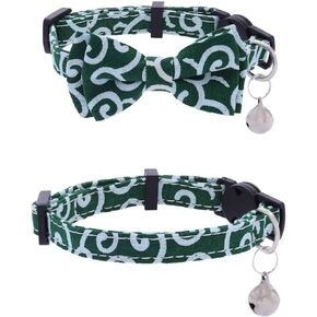 Campsis 2PCS Cat Collars with Bowtie Breakaway Cat Collar with Bell Adjustable Safety Kitten Collar with Removable Bow and Bell for Boy Cats Girl Cats