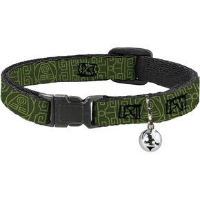Nickelodeon Cat Collar, Breakaway Collar with Bell, Avatar Last Airbender Earth Element Symbol BlackOlive Green, 8.5 to 12 Inches 0.5 Inch Wide