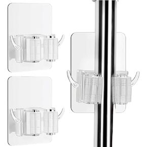 2PCS Mop Broom Holder Wall Mount Self Adhesive, Broom Rack Mop Hanger for Closet broom Storage Cabinet, Garden Tool Organizer Tool Hangers for Garage Wall No Drill
