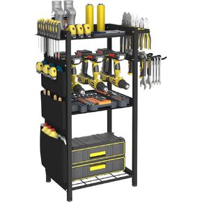 Artibear 4-Tier Rolling Power Tool Organizer Storage Cart, Garage Organization on Wheels Tool Cart with Drill Set Rack Shelf, Mechanic Utility Cart for Workbench & Outdoors Working, Gift for Men Dad