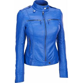 MM Leather Women Leather Jackets Motorcycle Bomber Biker Blue Real Leather Jacket Women