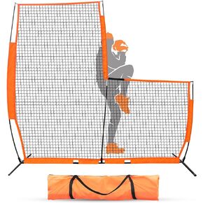 Lightweight Pitcher Protector Screen, Heavy Duty Steel Frame Weather Resistant Net and Carry Bag, 7’ x 7’ (L-Screen Net)