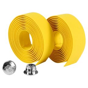 Liusin Bike Handlebar Tape Bandage, Soft Bicycle Bike Tape Yellow Road Bike Handle Wrap with 2 Bar Plugs for Touring Cycling and Road Racing 2PCS Per Set (Yellow)